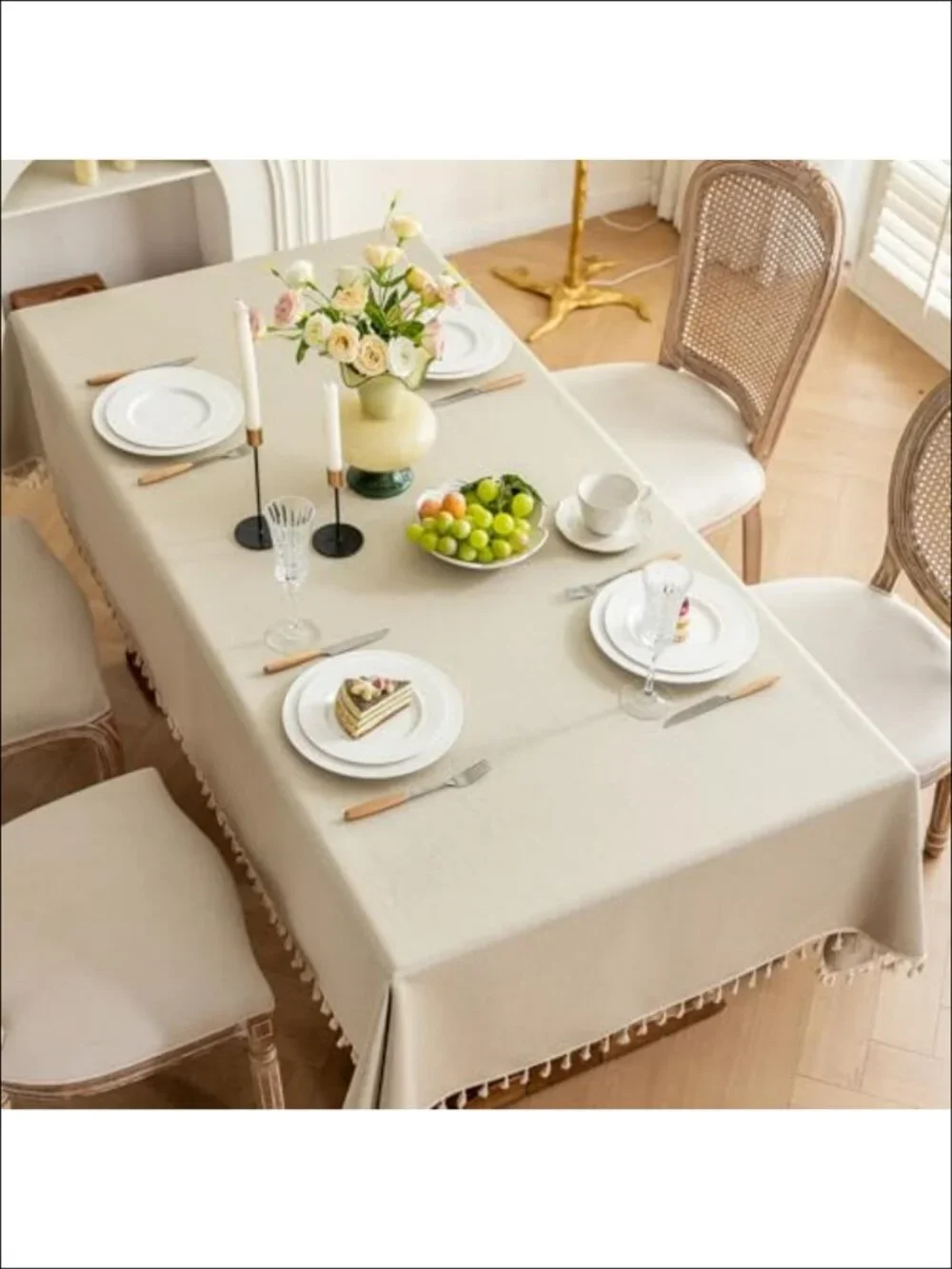 Heavyweight Polyester Tablecloth Tassel Fringe 55x86 Rectangle Farmhouse